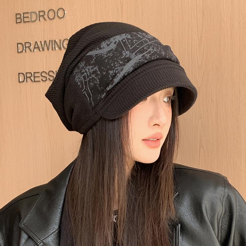 Korean Retro Autumn and Winter Hat for Women with Big Head Circumference Showing Face Small Knitted Loose Wool Hat Casual and Versatile Bag Head Hat