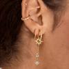 Vintage Stainless Steel Cubic Zirconia Sun Star Dangle Earrings Punk Rock Long Chain Huggies Earring Cartilage Piercing Jewelry