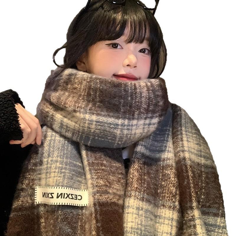 Imitation cashmere gradual change color scarf women's autumn and winter new Korean thickened warm advanced sense mohair scarf