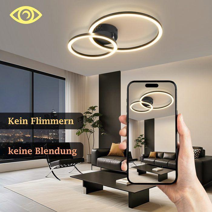 NETTLIFE - Plafonnier LED pour salon–40 cm noir lumière blanc chaud 3000K 23 W convient aux cuisines chambres et couloirs