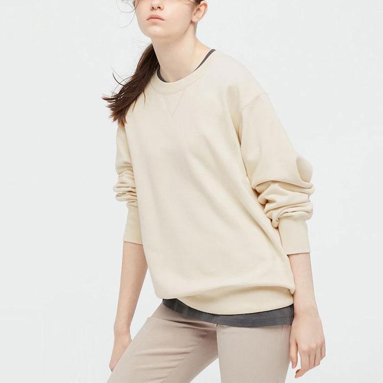UNIQLO Solid Color Loose Fit Crew Neck Sweatshirt Unisex sweatshirt Light-Beige 444966-30