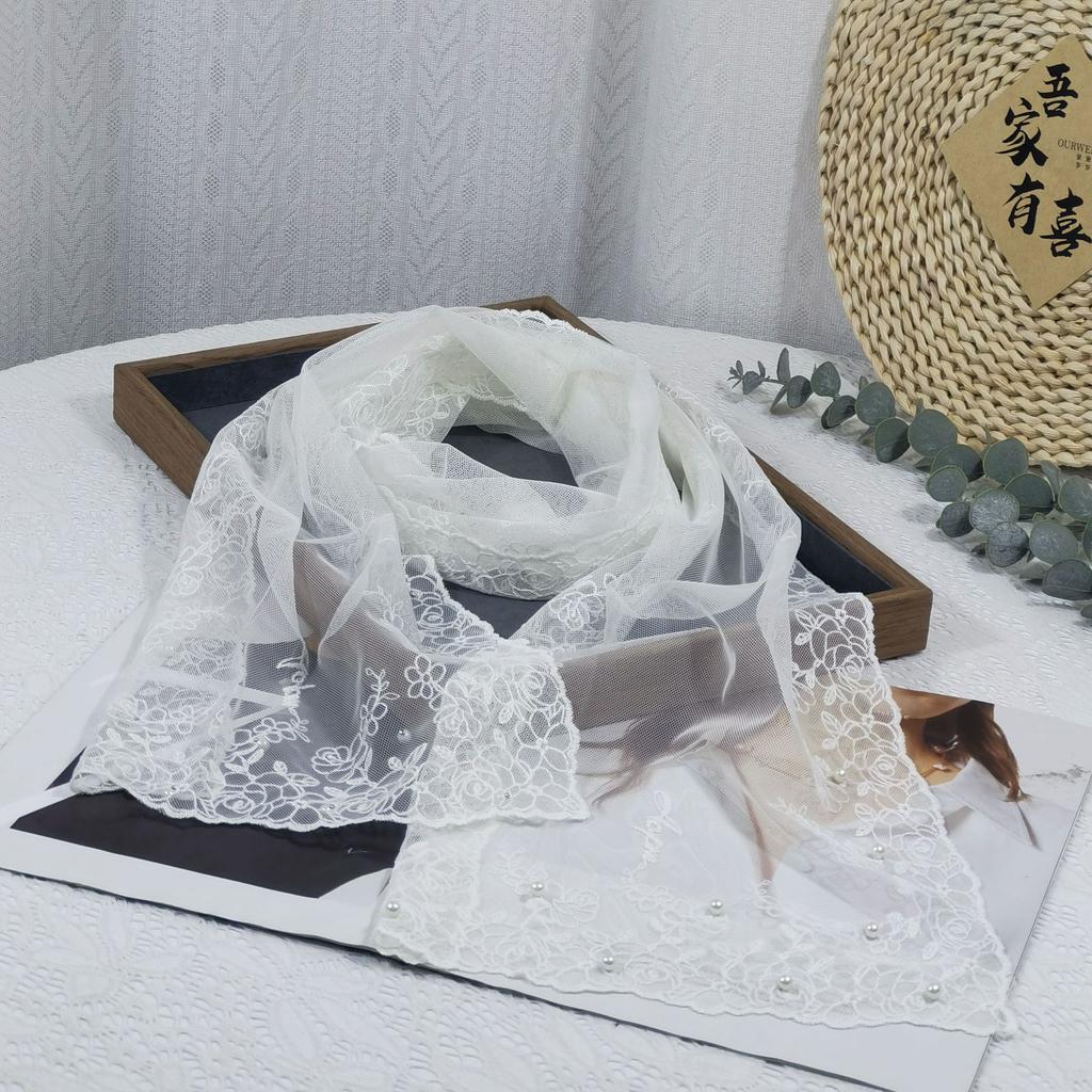 Ausländischer Stil Äußerer Schal Streamer Dünnes Netz Damen Vielseitig Literarisch Dreidimensionale Stickerei Perlen Spitze Schal Tide