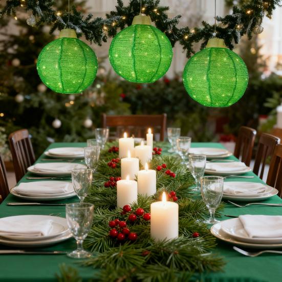 3Pcs Outdoor Hanging Christmas Light LED Illuminated Ornament Balls with 8 Lighting Modes And Timer Festive Sequin Ball for Porch Garden Decor