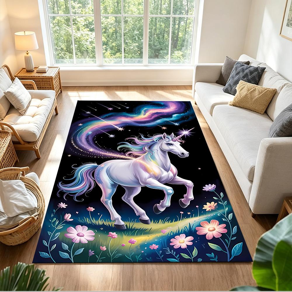 Moonlit Unicorn In Enchanted Forest Non-Slip Home Carpet Design for Office Decor Living Room Bedroom Gift