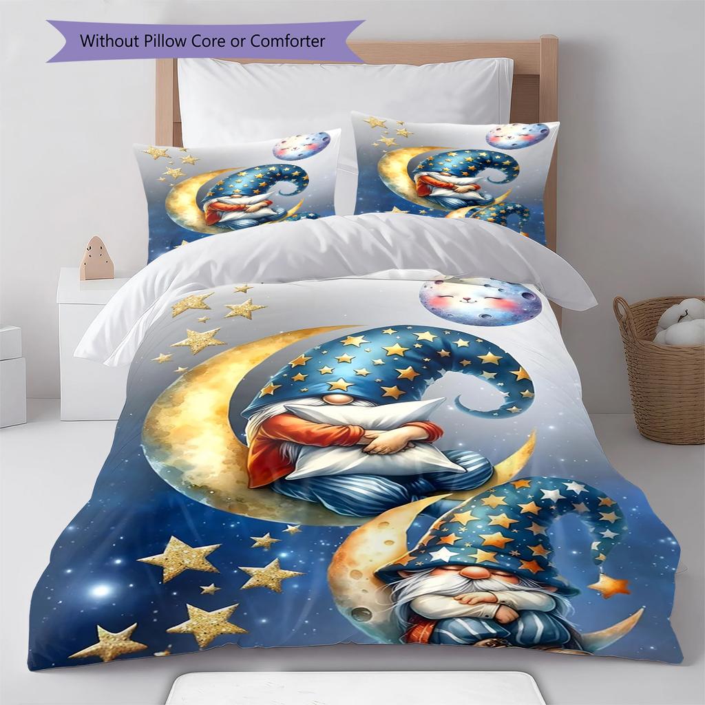 Good Night Gnomes Pattern Bedding Quilt Set Quilt Cover Pillowcase Home Decoration Gift (1 * duvet cover + 2 * pillowcase, without core)