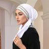 Muslim Golden Stripes Elastic Hat Cap For Woman Hijab Headband Middle East Instant Scarf Hijab Islamic Turban Bandana Ramadan