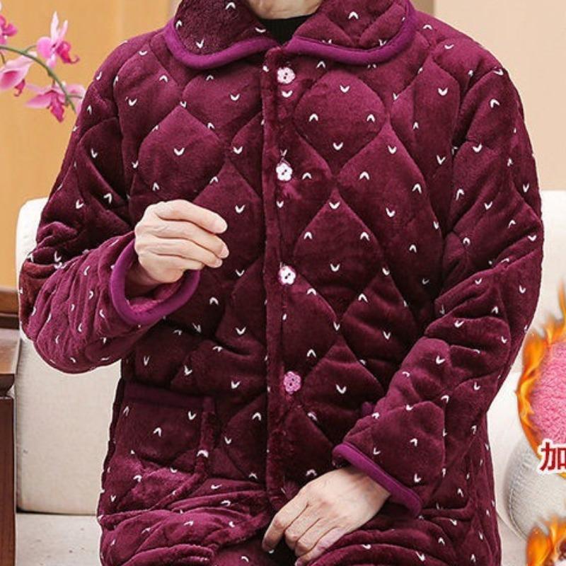 Three-layer thickened coral fleece pajamas loungewear semicircular jujube