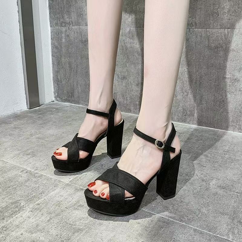 Thick heel platform small sandals women's sandals 2025 new one-button round toe fashion fashion fashion high heels