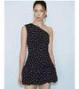 Polka Dot One-Shoulder Pleated Super Short Dress with French Design