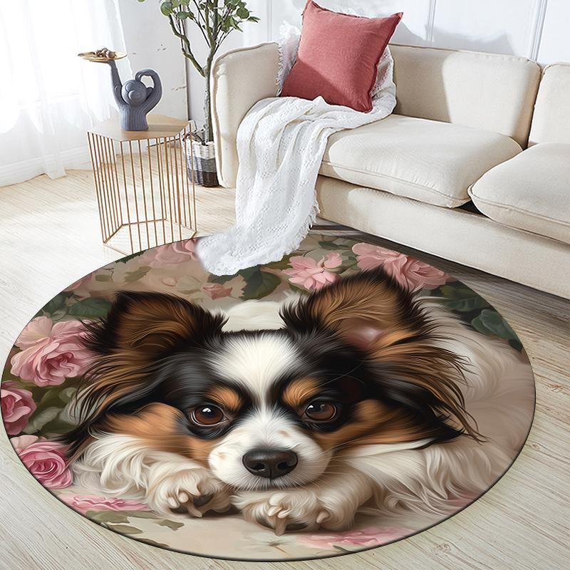 Papillon and Rose Pattern Round rug,Carpet Rug for Living Room Bedroom  Playroom ,Non-slip Floor Mat,Holiday Gifts and Birthday Gifts.