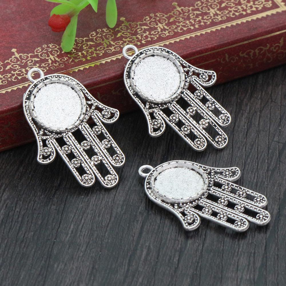 20pcs 12mm Inner Size Antique bronze Black Silver Plated Fashion Style Cabochon Base Cameo Setting Charms Pendant