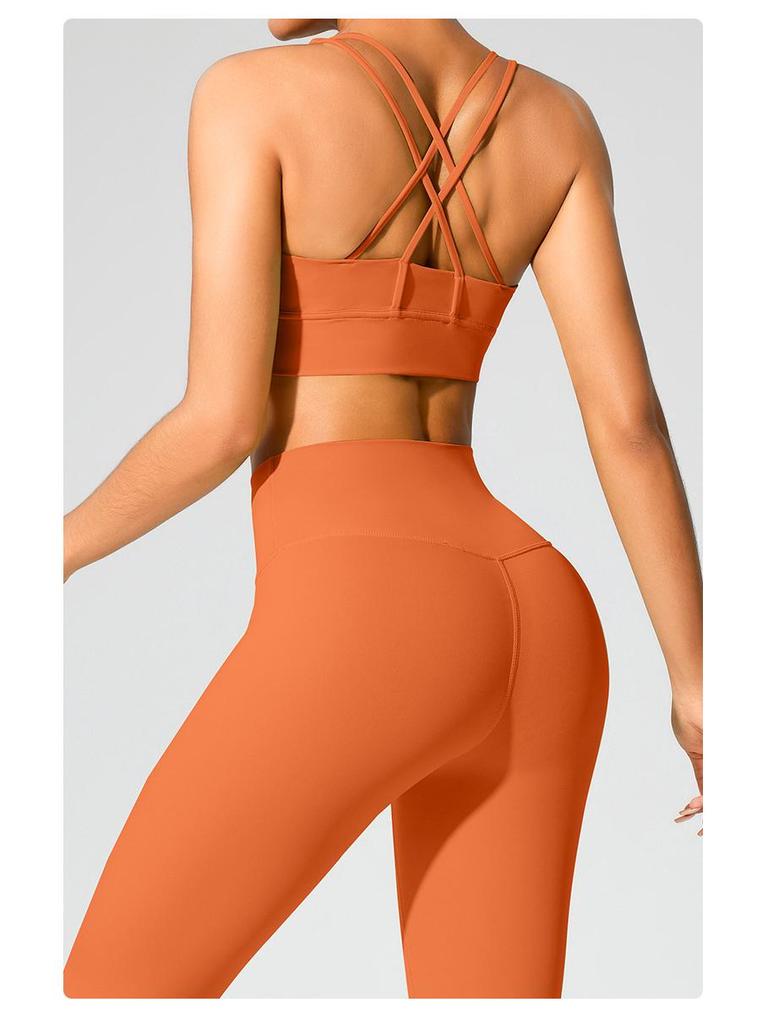 Cross-Back Shockproof Sports Bra: European-American Fitness Tank Top with Thin Straps for Yoga and Nude Comfort