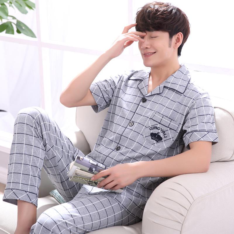 Pánská pyžama, Domácí oblečení, Obleky, Bavlněné pánské jarní a podzimní oblečení, Letní oblečení, Pyžama s krátkým rukávem, Domácí oblečení