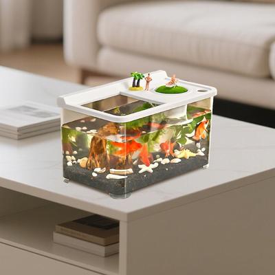 Small Betta Fish Tank 3 Color Lights Household Fish Tank 360 Viewing Aquarium For Landscaping Workplace Living Room Foyer