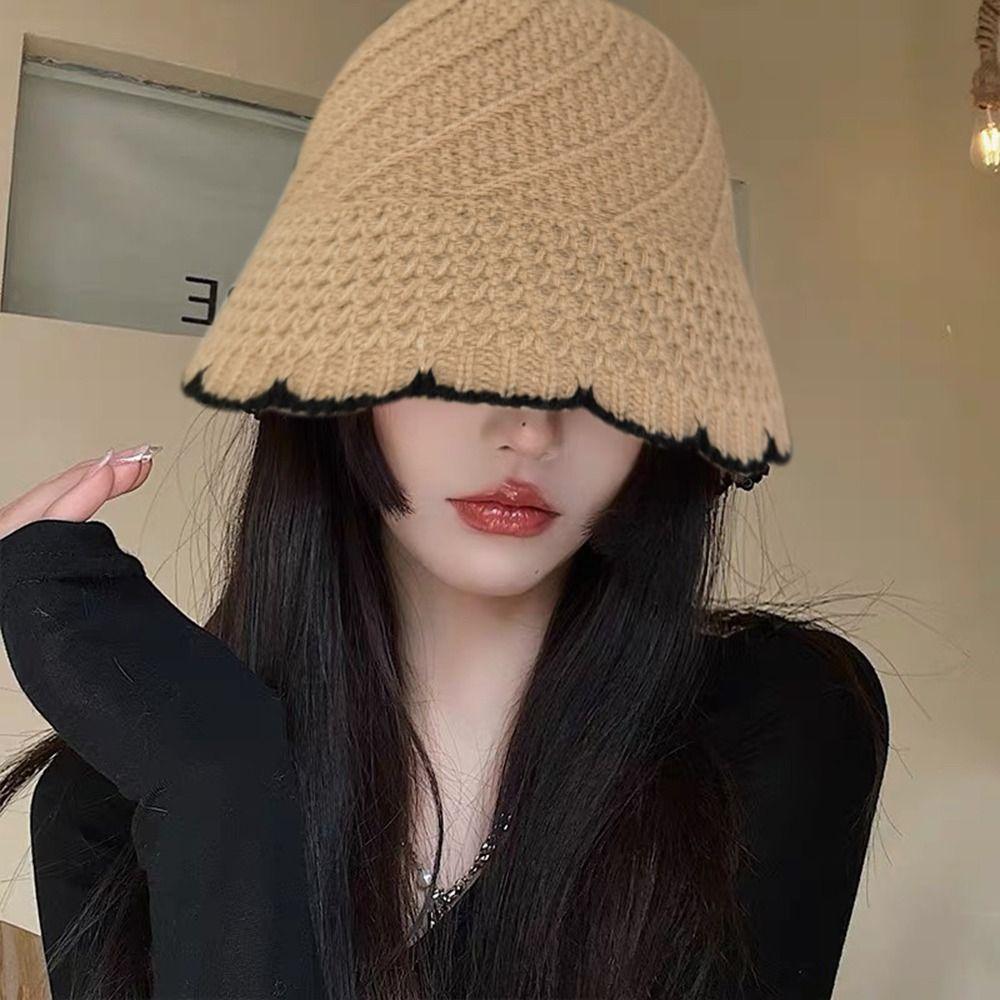 Warm Headgear Thick Winter Knitted Fisherman Hat Windproof Cold-proof Panama Basin Cap Thermal Bucket Hat Women Female Lady Girl