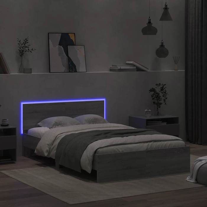 VidaXL Bed Frames with Headboard and LED Sonoma Grey 120x200 Cm 3207621
