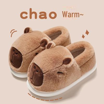 Plüsch-Capybara-Baumwollhausschuhe: Gemütliche Damen-Hausschuhe mit rutschfestem Absatz für Herbst/Winter