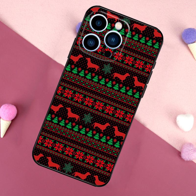 Dachshunds Christmas Sweater Pattern Phone Case For iPhone 16 15 13 12 11 14 Pro Max Mini X XR XS 14 Plus Cover