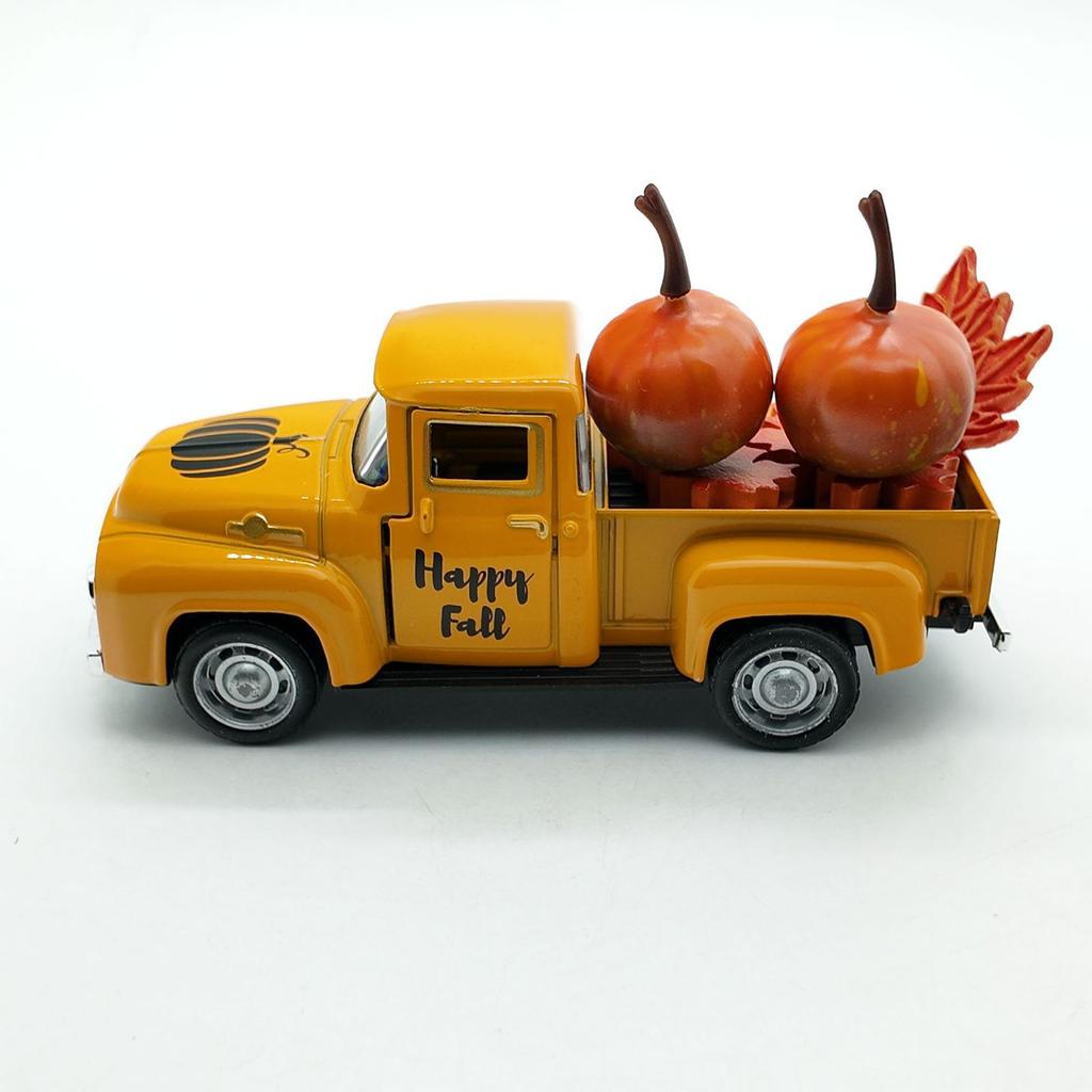 Vintage Metal Pickup Truck Model With Pumpkin Maples Leaf Ornaments Autumn Harvest Thanksgiving Decors For Tiered Tray