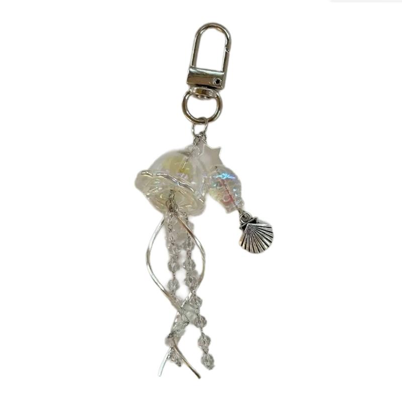 Unique Jellyfish Phone Charm Hanging Rope Sea Theme Star Pendant Phone Chain Strap Handmade Beaded Keychain Accessory