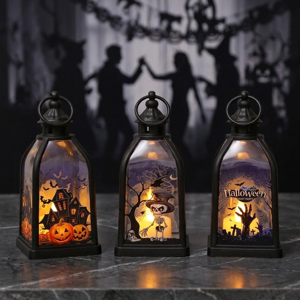 Halloween decorations, candle lights, wind lanterns, bars, parties, proms, atmosphere, retro four-corner jack-o-lanterns, dress up ornaments
