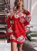 New Christmas Snowflake D Printing Off-Shoulder Long Sleeve Dress Women's European and American Style Loose Casual Sweater Dress
