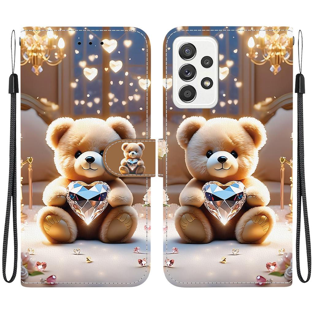 Handmade PU Leather Flip Case for Samsung Galaxy A52 4G/A52 5G (SM-A525F/A526B)- Anti-Slip Shockproof Cover with Wrist Strap & Heart/Rose Cat Designs