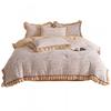 Winter Thick Milk Fleece Bedding Set French Lace Duvet Cover Sheet Coral