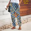 Women Abstract Printing Pants Lace Up Elastic Waist Loose  Trousers Casual Long Pants Trousers with Pockets