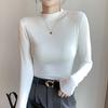 Women's Long Sleeved T-shirt Solid Color Half High Neck Round Neck Base Shirt