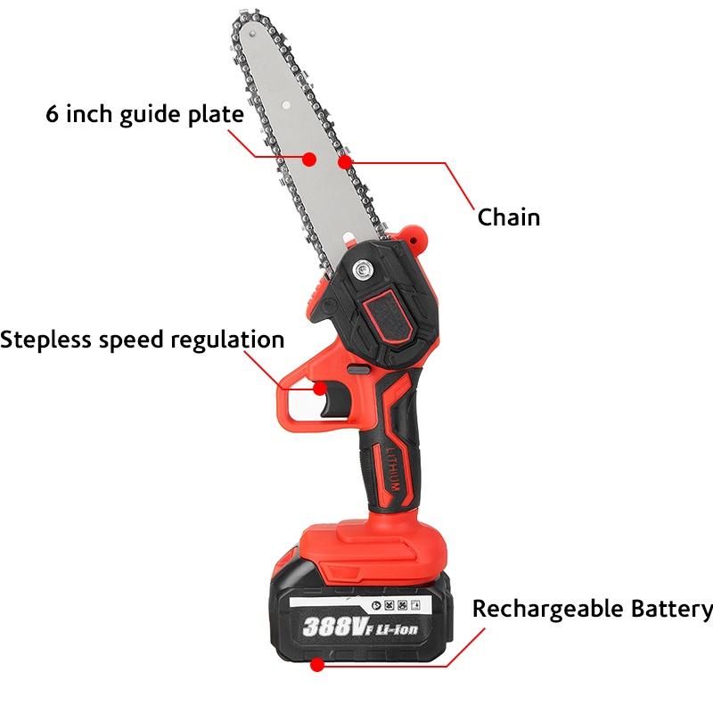 6-calowa 3000W Mini Elektryczna Piła do Przycinania Akumulatorowa Mała Piła Łańcuchowa do Rozłupywania Drewna Narzędzie do Obróbki Drewna do Ogrodu Sadu Klips do Gałęzi