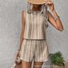 Women's Sleeveless Striped Tank Top and Shorts Set in Beige with Black Stripes | Casual Summer Two Piece Outfit