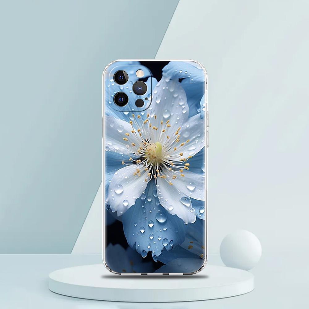 For iPhone 15 16 14 13 12 Mini 11 Pro Max XS X XR SE 7 8 Plus Silicone Clear Cover Beauty Flowers Leaves Luxury Phone Case