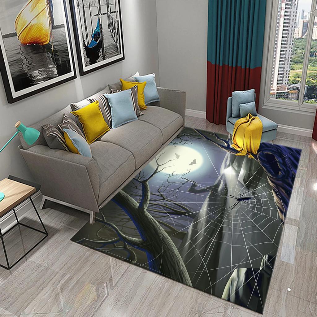 Halloween Horror Spider Web Carpet Teens Bedroom Living Room Large Decor Carpet Kitchen Bathroom Anti-Slip Door Mat Floor Mats
