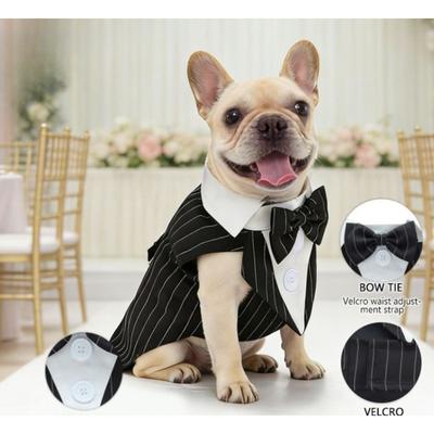 Fotoshooting Hund Smoking Kleiner Hund Anzug Weiches Polyester Streifen Niedliche Haustier Hochzeitskleidung für Welpen Geburtstagsparty Geschenk