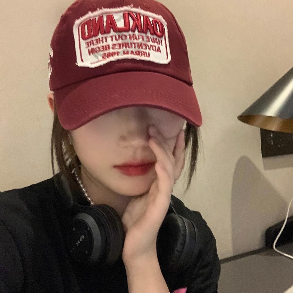 American Retro Baseball Cap for Women  Deep Top  Big Head  Letter  Versatile  Baseball Cap  Red Wide Brim  Face Flattering Small Cap