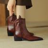 Women's low-heeled short boots autumn and winter new thick-heeled comfortable large-size simple cowhide boots