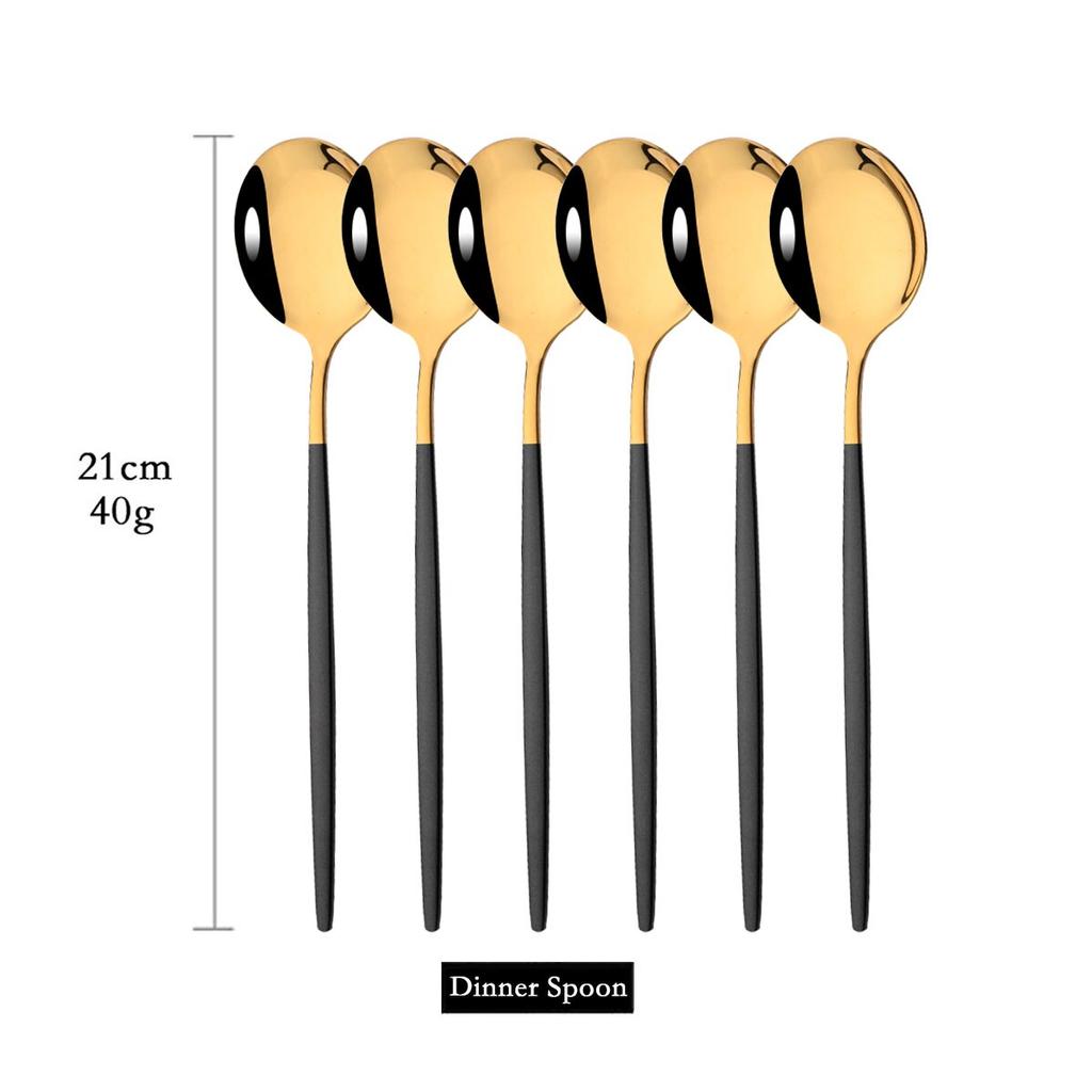 6Pcs Colorful Dinnerware Cutlery Spoons Set Long Handle Mirror Stainless Steel Spoon Flatware Tableware Kitchen Accessories