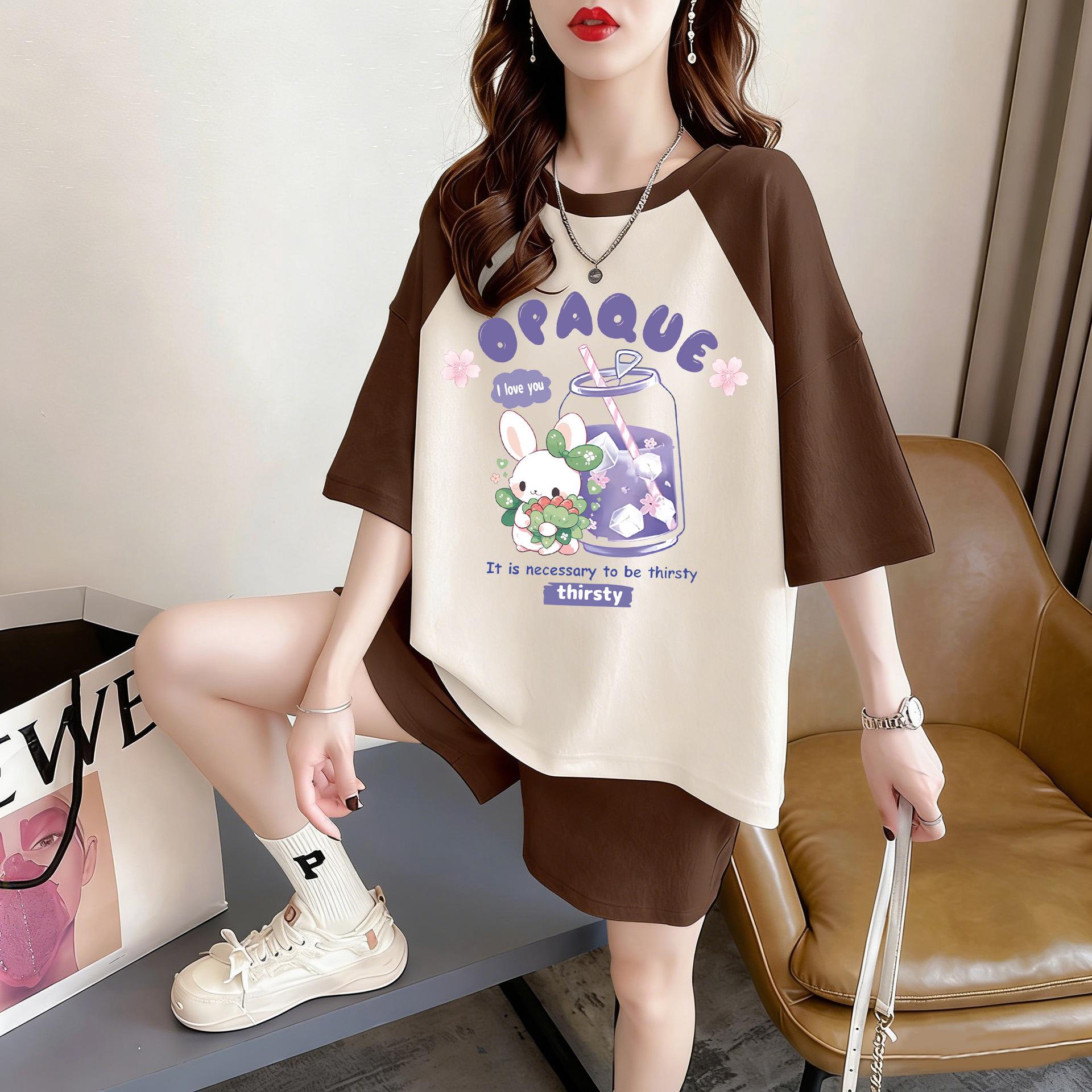 

Trendy Plus Size Cartoon Print Short Sleeve Pure Cotton T-shirt for Women M