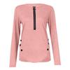 Womens Casual  Zipper Longsleeved Neck Button Tshirt Top