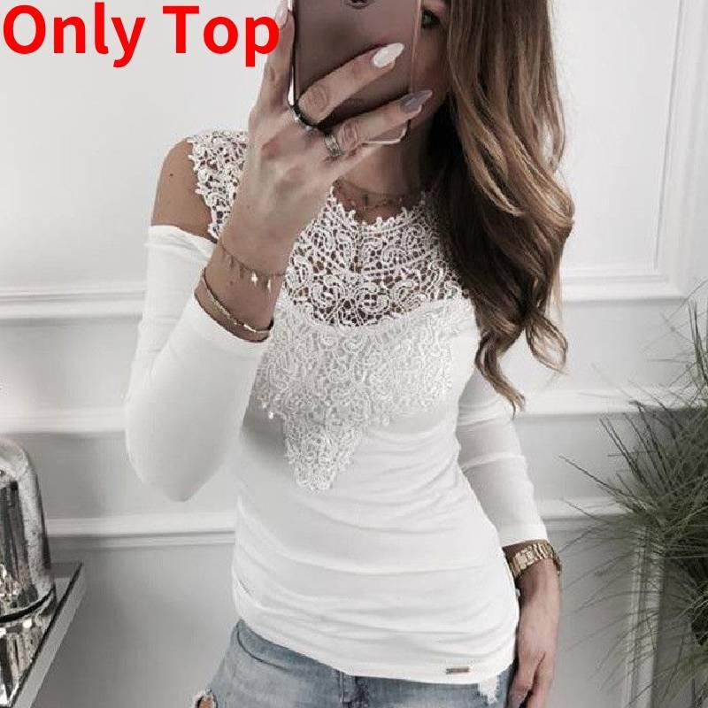 Elegant Spring Collection Sexy Lace Shoulder Cutout Cotton T-shirt Top In Gray Pink White And Black