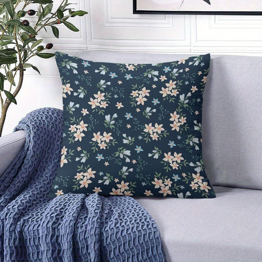 Blue Florals Square Jacquard Pillow Cover for Sofa Office Waist Cushion Cover Home Decorative Pillowcase