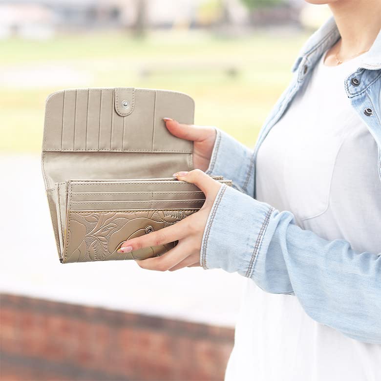 Blanc Pomme Women's Camellia Embossed Long Wallet, BP-1031, Yellow