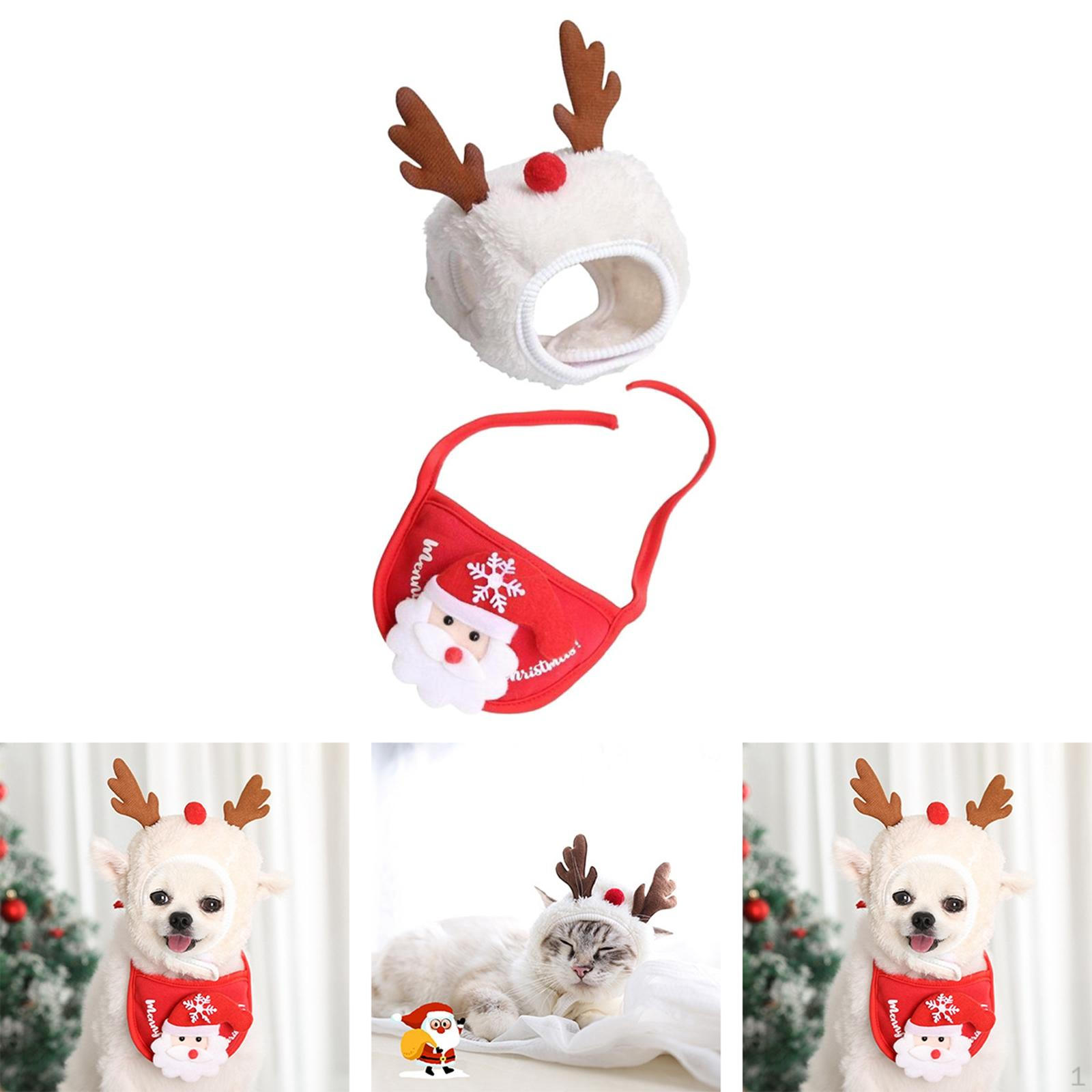 

2x Одежда для собак Костюм Зимний Теплый Декор Косплей Униформа для Кошек Щенков , L Белая Шляпа и Нагрудник