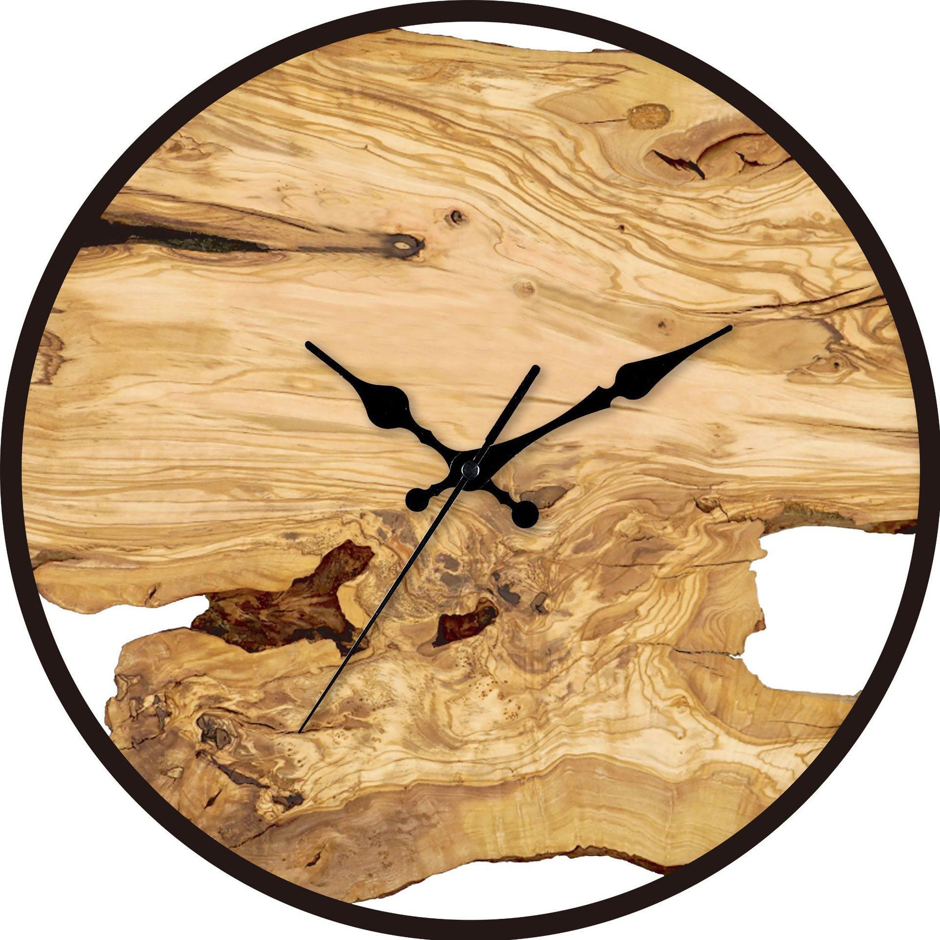 

New Minimalist Acrylic Wall Clock with Wood Grain Texture - Silent and Stylish for Living Room Decor