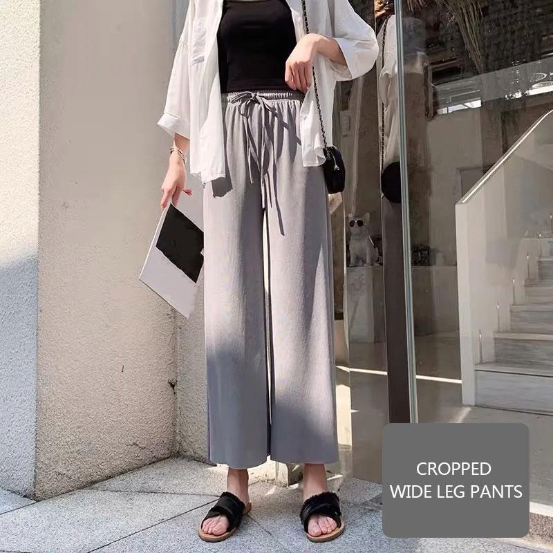 Ledový hedvábný přívěsek Široké kalhoty Dámské Jarní a Léto Devítibodové rovné kalhoty Vysoký pas Tenké Ležérní kalhoty Dívčí Volné Cool Kalhoty