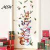 Waterproof Festive Stickers Christmas Wall with Snowman Santa Claus Elf Patterns, Peel And Stick Watercolor Cartoon Holiday Decorations Decals