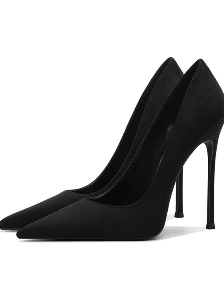 Suede pointed super high heels women's thin heels light mouth sexy spring and autumn 2025 new fashionable sexy black sole single shoes