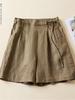 Plus Size Retro Solid Color Cotton Wide Leg Capris - Casual Linen Shorts for Women