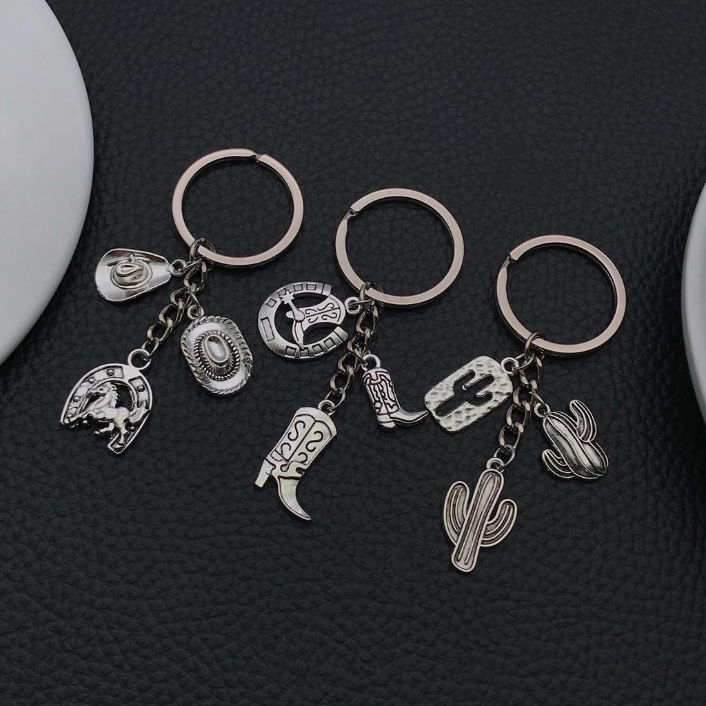 Niche Western Wild Horse Boots Cactus Alloy Keychain Pendant